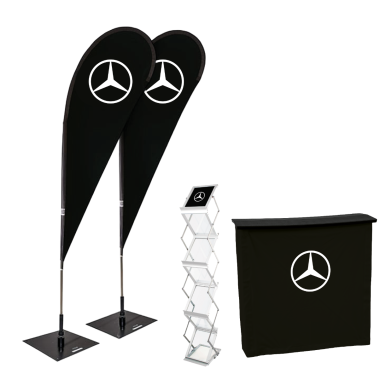 kit beach flag + comptoir + présentoir